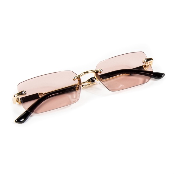 Womens Mens Gold Frame Pink Tint Luxury Rectangular Summer Fashion Sunglasses - Picture 2 of 5
